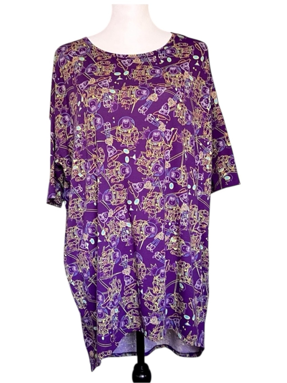 LuLaRoe Disney’s Toy Story Irma Tunic Shirt Buzz Woody Neon Pattern Size XL